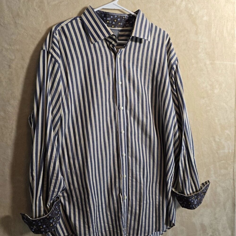 Thomas Dean Shirt Men’s 3XL Blue Stripe Button Down Cotton TD. 418